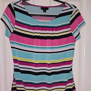 Worthington fun pink black stripe business blouse petite medium